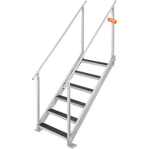 VEVOR Dock Ladder, 43''-51'' Adjustable Height, 500 lbs Load Capacity, Aluminum Alloy 6 Steps Pontoon Boat Ladder with Dual Handrails & Nonslip Rubber Mat, Ideal for Ship/Lake/Pool/Marine Boarding