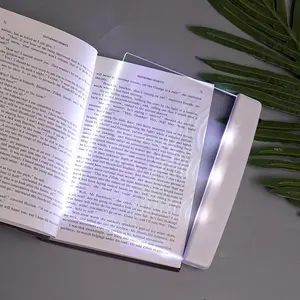 Flat Book Light: Full-Page LED Illuminator for Nighttime Bed Reading. Clear, wireless panel plate lamp designed to evenly light book pages, enhancing reading comfort in low-light environments.