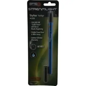 Streamlight Compact Portable Light - White LED Mini Flashlight, Blue Aluminum Body, 3 AAAA Alkaline Batteries Included (Model 65050), With Batteries