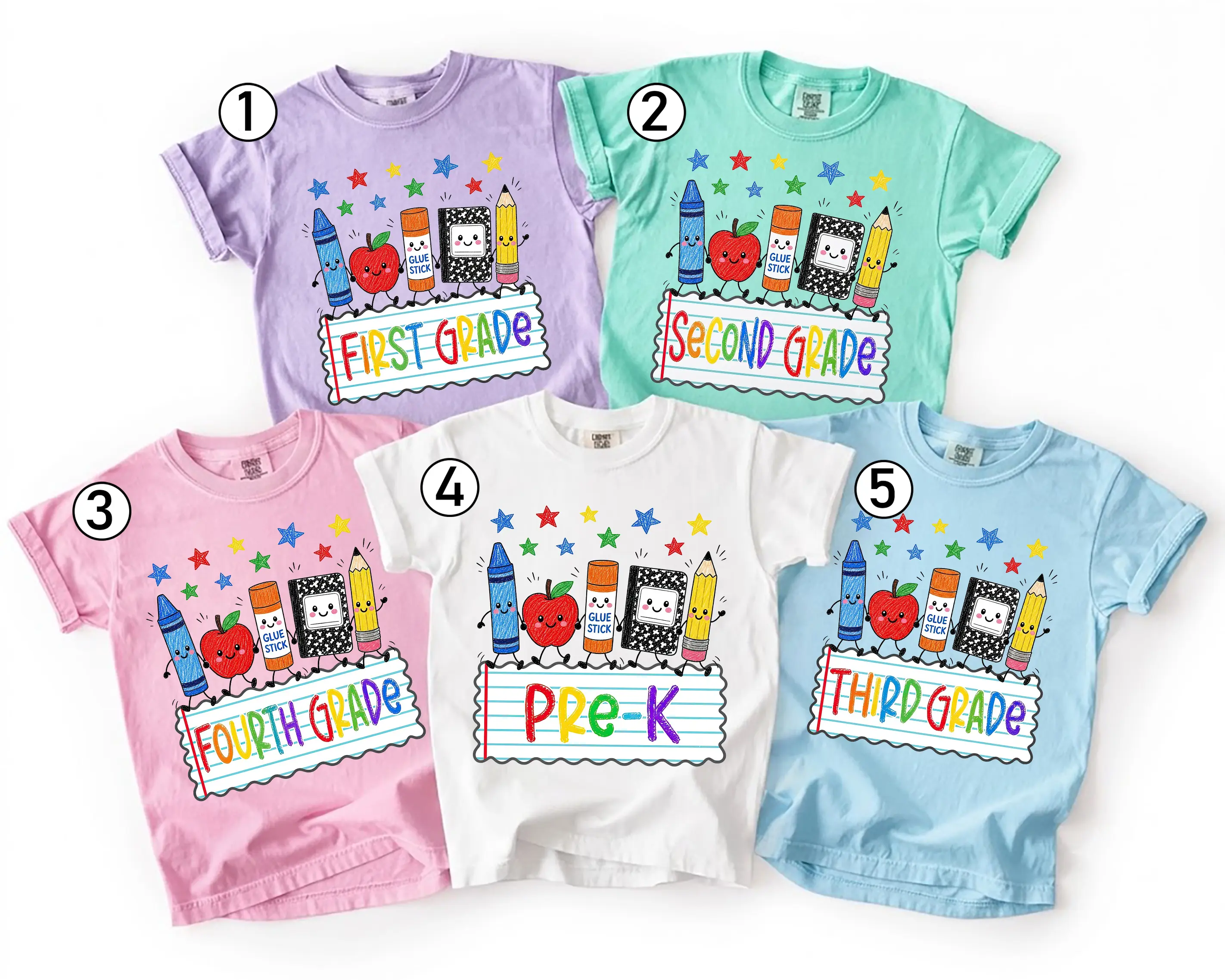 Preppy Back To School Youth Shirt, Cute School Supplies Tee, 1st Day of School Shirt, Pre-K to 4th Grade Tee, School Boy/Girl, Colorful