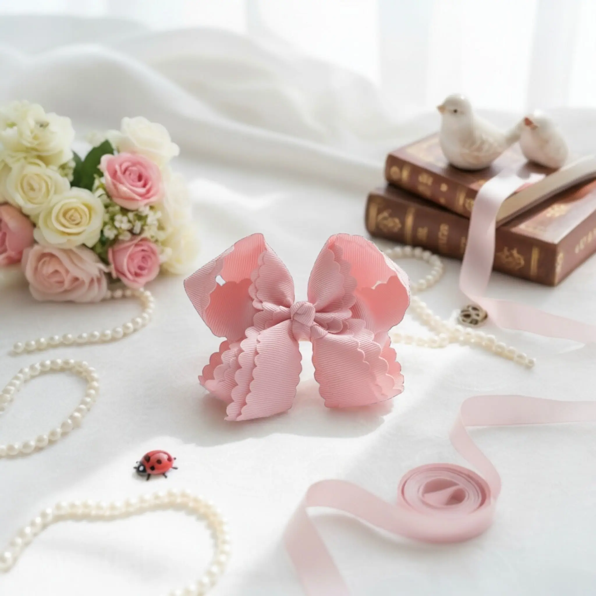 Blushing Petal Hair Bow Clip (4")