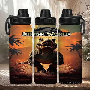 1pc 20oz Under the Sunset, Jurassic Awakens Jurassic World Stainless Steel Water Bottle, Dual-Layer Vacuum Insulated, Reusable Lid, Perfect for Outdoor Activities and Fitness