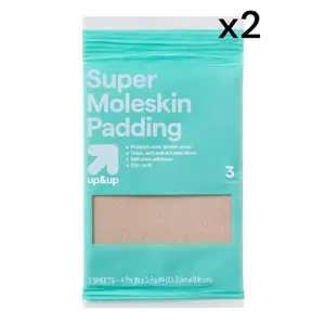 2 Pack UP&UP Moleskin Plus 4 5/8 Inch X 3 3/8 Inch Padding 3 Each (6 Total)