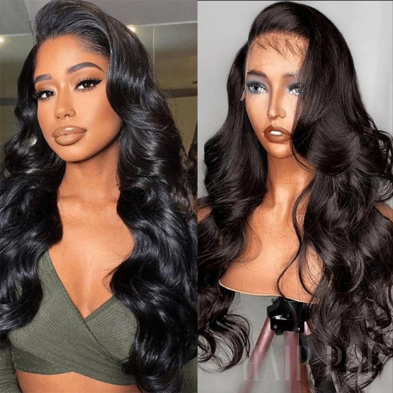 HAIR POP  26 Inch 200% density Black Body Wavy Wigs for Women, Gorgeous Fluffy black Wig synthetic heat resistant Matte fiber 13x4 / 13x6 Lace Front Wigs for Party, Daily, Back To School FallforBirhdaGifts,Valntine'sDay