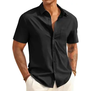 A Man's WardrobeRuncati Mens Button Down Shirts Short Sleeve Casual Dress Shirt Summer Linen Untucked Shirts with Pocket