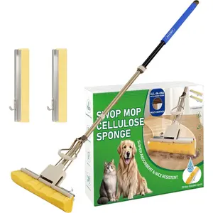 Cellulose Sponge Mop with 2 Replacement Heads,4-Color Handle for Zoned Cleaning, Super Absorbent Pop Up Roller Mop for Hardwood,Laminate Floors, Heavy Duty Floor  (Blue)
