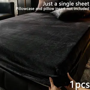 1pcs  Solid Color Crystal Velvet Knitted Sheet, Adjustable Mattress Protector, Breathable & Anti-Pilling, Soft & Skin-Friendly, Dark, Various Sizes, Solid Bed Sheets