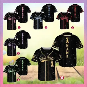 Custom Easter Baseball Jersey, Bunny Baseball Shirt, Custom Name Jersey, Glitter Bunny Shirt (Printed Glitter, Not Glitter