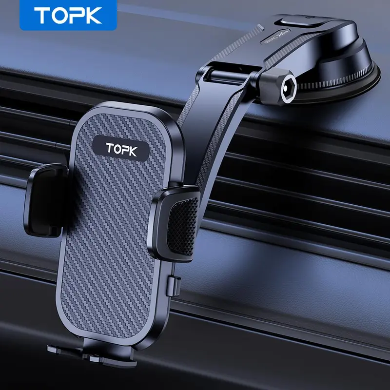 TOPK Phone Holder for Car Dashboard, Car Phone Holders, Adjustable Car Cell Phone Holder, 360-Degree Rotation Phone Stand, Cell Phone Car Mount, Universal Smartphone Holder