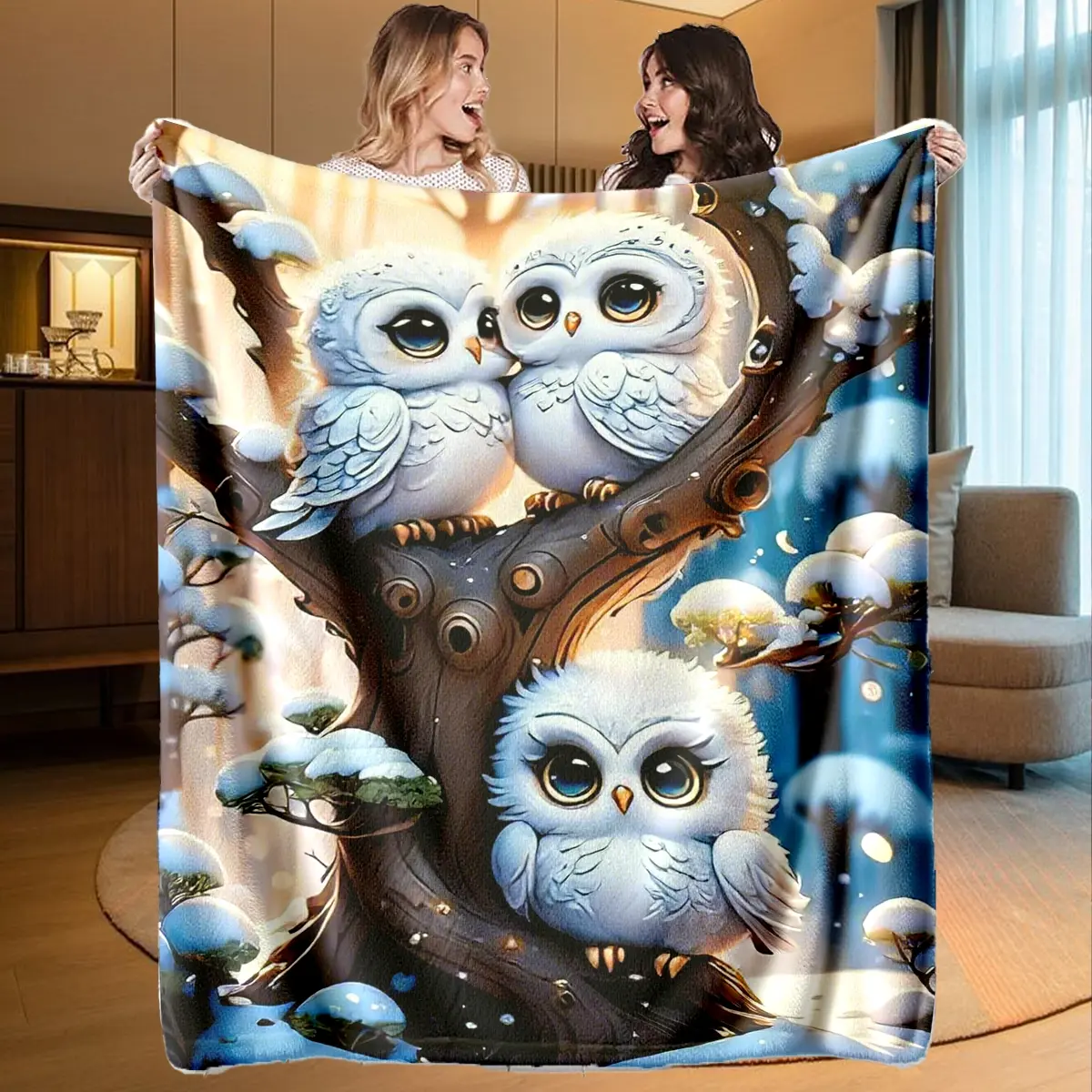 Snowy Owl Plush Blanket, Flannel Throw Blanket, High-Weight Flannel Fabric, Soft and Dense, Warm and Non-Fading, Easy to Clean, Perfect Gift for Cozy Home Decor