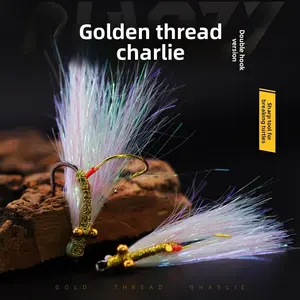 Luya False Bait Flying Hook Golden Thread Charlie Little Fly Double Hook Ice Thread Micro Bait Throwing Auxiliary Fishing for Sea Bass