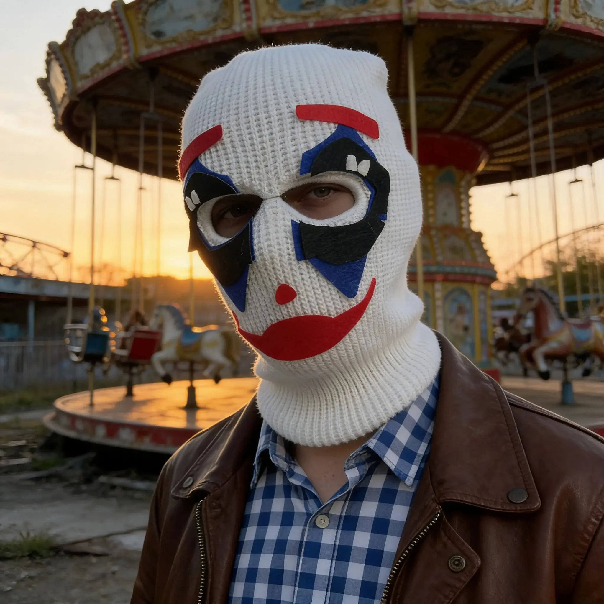 White Knitted Scary Clown Mask - Halloween Costume Accessory for Adults Cosplay Party Prop