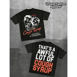 JUICEBUSTERS AWFUL COUGH SYRUP, (7.76 oz, 100% cotton T-shirt) [For tops only] Men's basic T-shirt, loose fit, street style, hip-hop style, neutral fashion, short sleeves, comfortable casual wear. graphic tee