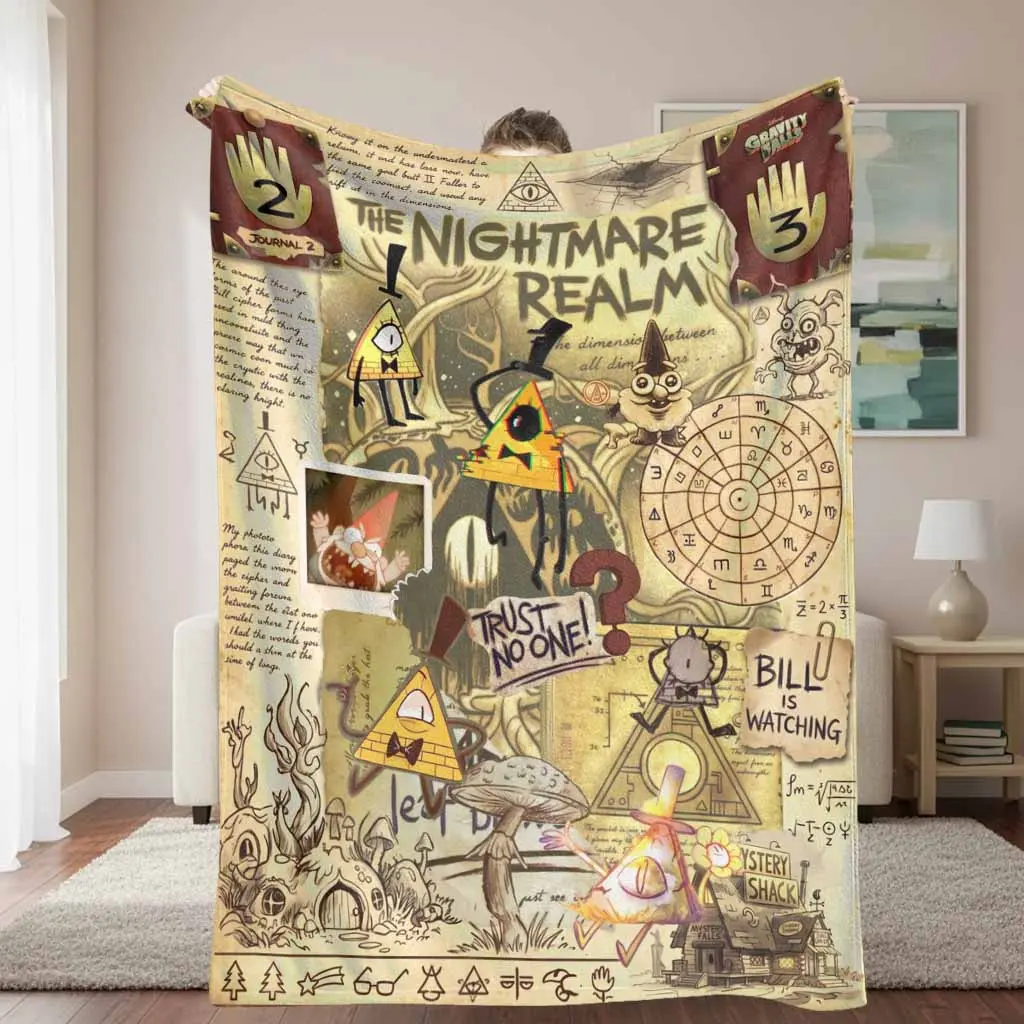 Bill Cipher Flannel Throw Blanket - Mystery Symbol Print, Soft Cozy Warm Lightweight, Film-Themed Character Colorful Decorative Graphic Blanket, for Bedroom Home Decoration Halloween Gift, Character Graphic Blankets, Colorful Graphic Blankets
