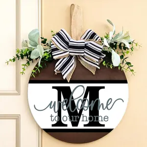 26 English Letters Round Leaf Design Door Hangers, Front Door Home Decoration, Festive & Party Supplies, Farmhouse Porch Ornament, Wedding Gift