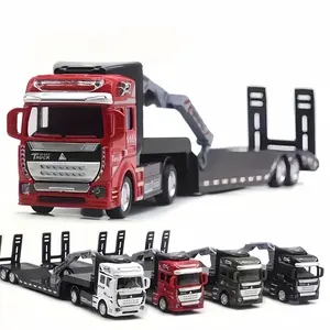 Die-Cast Alloy Flatbed Trailer Toy with Lifting Hook, Pull Back Rescue Transport Vehicle Model, Multi-Color, Perfect Xmas/Halloween Gift for Boys