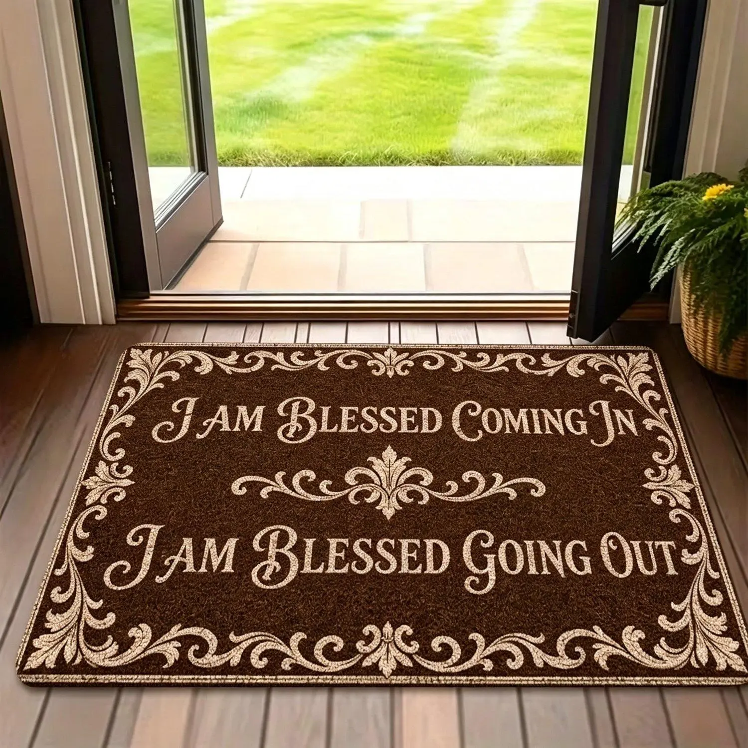 1pc 2D Flat Printing American Retro Blessing Welcome Mat, Non-Slip Easy Clean Polyester Carpet, Suitable for Home And Outdoor Decor, Entrance, Bedroom, Balcony, Gift Home Decor