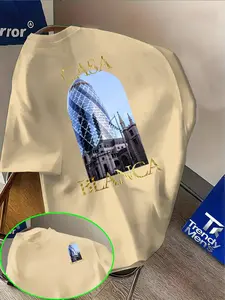 Summer Men's Versatile Short Sleeve Graphic Tee, Slim-Fitting Long Top, Street Style, All Seasons, Slight Elasticity, Daily Wear