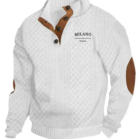 Men's outdoor letter solid color jacquard hoodie, quarter button, long sleeve stand collar pullover, letter printing, winter hoodie, daily wear, polyester fiber material, street style casual wear, sweatshirts, suitable for spring and autumn seasons.