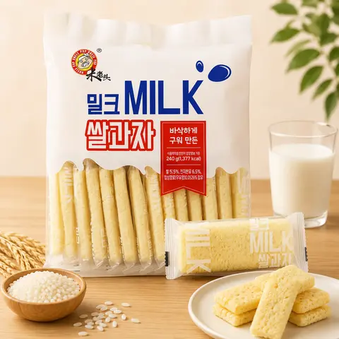 Creamy Milk Flavor Crispy Rice Crackers - 8.5 oz (240g) Non-Fried Oven-Baked Snacks, 24 Individual Packs for Adults & Children, Low-Acrylamide, Guilt-Free Airy Bite, Movie Night Treat (1-2 Packs Available)
