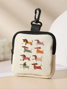 Durable Polyester Dog Pattern, Multifunctional Key Card Holder Storage Bag, Portable Coin Purse, Ideal Gift for All Seasons, Casual Style