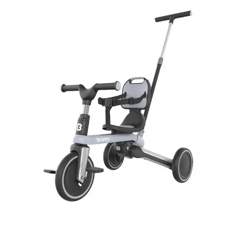Besrey Unisex 5-in-1 Multi-Mode Kid Trike - Growth Adaptable, Adjustable Handlebar, Detachable Foot Pedals, Folding Balance Bike Mode, Aluminum Alloy Frame, PU EVA Wheels Absorb Jolts, Compact Folding, for 1-3 Years Olds' Outdoor Play