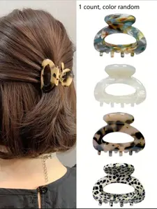 New Elegant Acetate Claw Clip, Vintage Half-High Hairclip for Women, Animal Print Hair Accessory, All Seasons Hairstyle Tool
