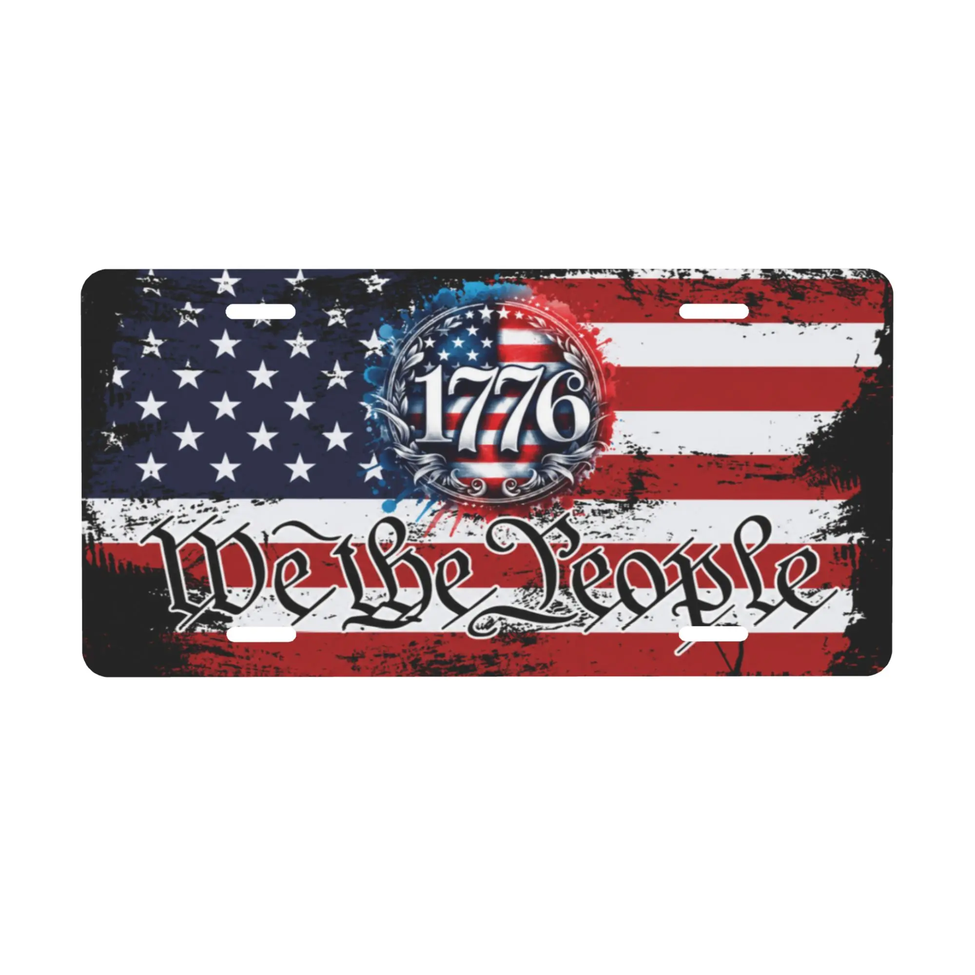 12×6 in US Patriotic 1776 We The People Grunge Aluminum Front Decorative License Plate - Easy-Install US Pride/Nation Pride Car Exterior Accessory for Standard 12×6 in Plates, Car Accessories