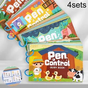4 Sets Pen Control Training Cards, Reusable Practice Notebook Set, Alphabet, Numbers, Connecting Lines, Drawing, Early Education Materials