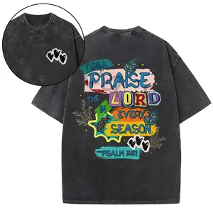 Praise The Lord Every Season Tee ️ Washed Black Vibrant Christian Streetwear Psalm 34:1 Colorful Faith Graphic Top Joyful Praise Oversized Tee
