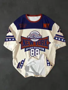 New York 88 Retro Short Sleeve Sports Jersey, Unisex Loose Fit Graphic Tee, Athletic Tops, Street Style, Breathable Comfort, Casual All-Season Clothing