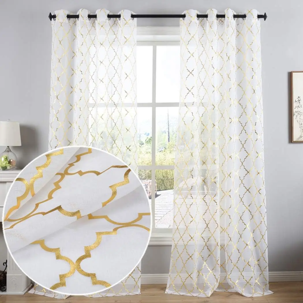 White Sheer Curtains 84 Inches Long 2 Panels Metallic  Moroccan Sparkle Sheer Curtains for Living Room, Grommet  Light Filtering Shimmer Window Sheer Curtains, W52 x L84 Inch