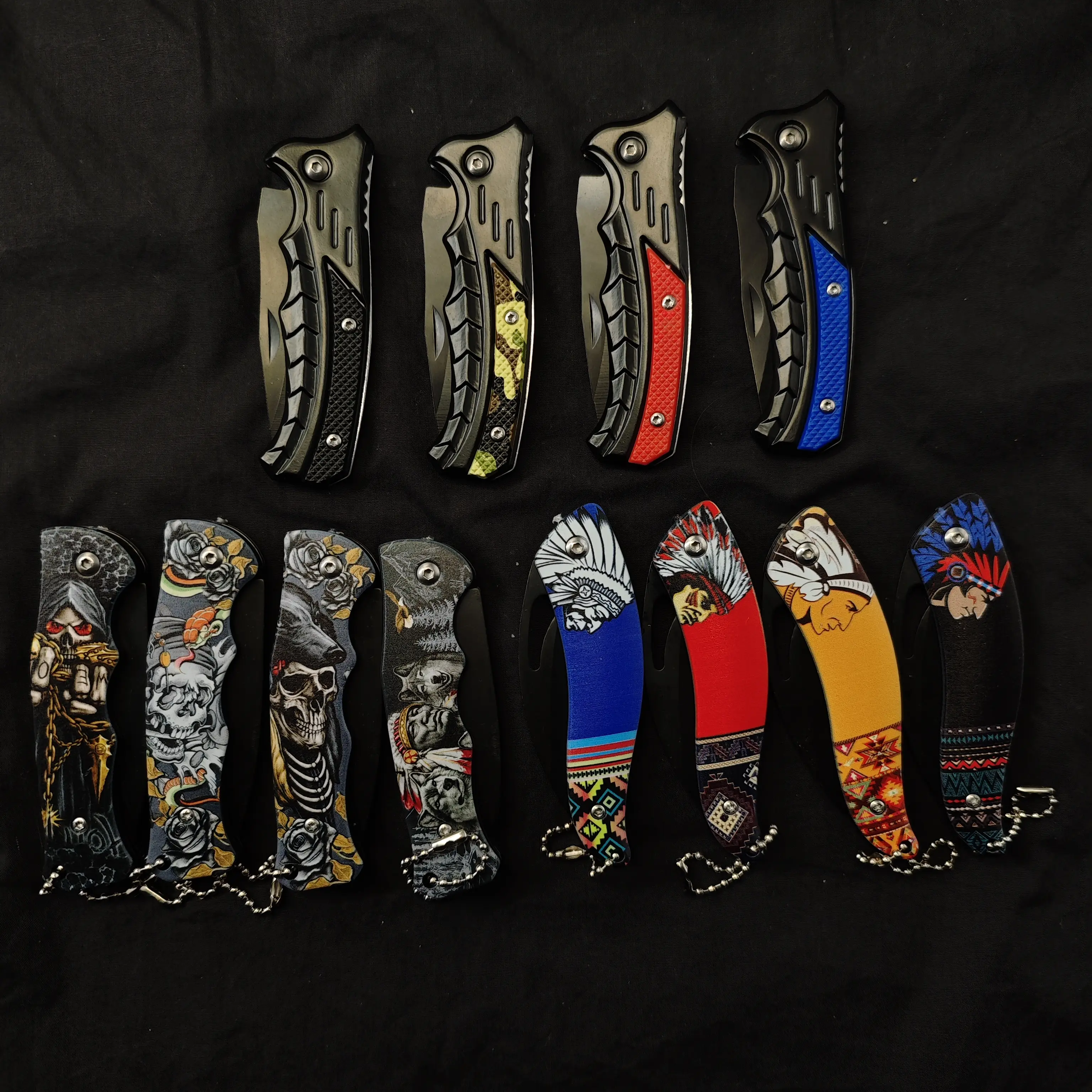 Vintage Printed Folding Pocket Knives Collection, Stainless Steel Blade, Portable EDC Utility Knives with Keychain, Perfect for Camping, Hunting, Outdoor Gear & Mens Gift