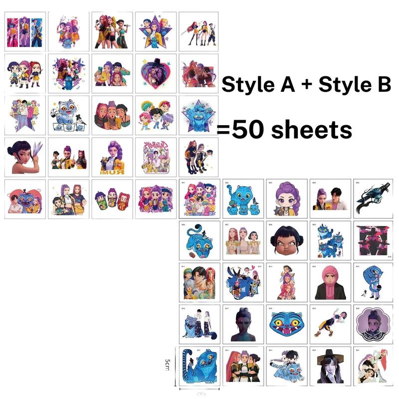 50pcs Kpop Demon Hunter Temporary Tattoo Stickers, Fun Anime Game Cartoon Body Art, DIY Toys Reward Party Gifts for Kids
