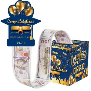 Graduation Cash Draw Box Set, Blue & Gold Balloon Surprise Money Gift Boxes, Includes 50 Transparent Bags, Perfect for Graduation Parties, Graduation Gifts