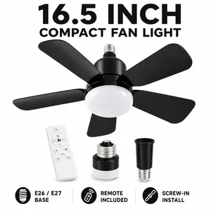 16.5 in Socket Ceiling Fan with Light, E26/E27 Screw-In Dimmable LED Unit with Remote Control, 3 Speeds, Timer, Easy Install for Bedroom, Kitchen, Bedroom Fan Ceiling