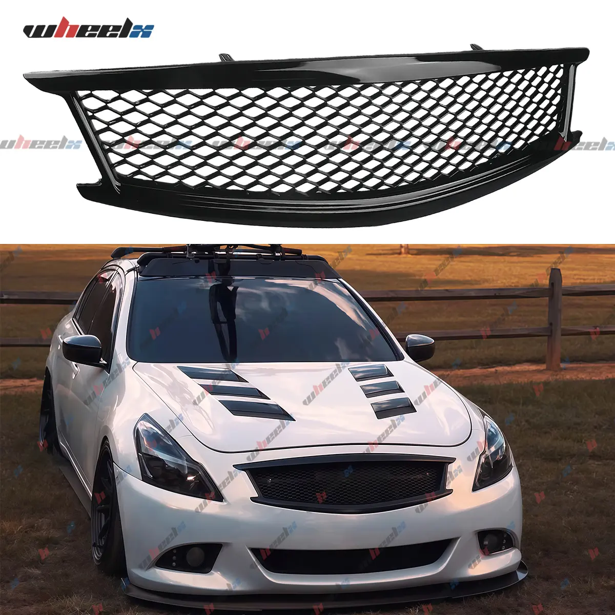 2010-2013 – Infiniti G37 – Honeycomb Gloss Black Carbon Fiber Front Bumper Grille - High Quality ABS, Lightweight Performance Car Accessory , 2011-2012 G25 (4-Door Models) & 2015 Q40 (4-Door Model, Not for Coupe)