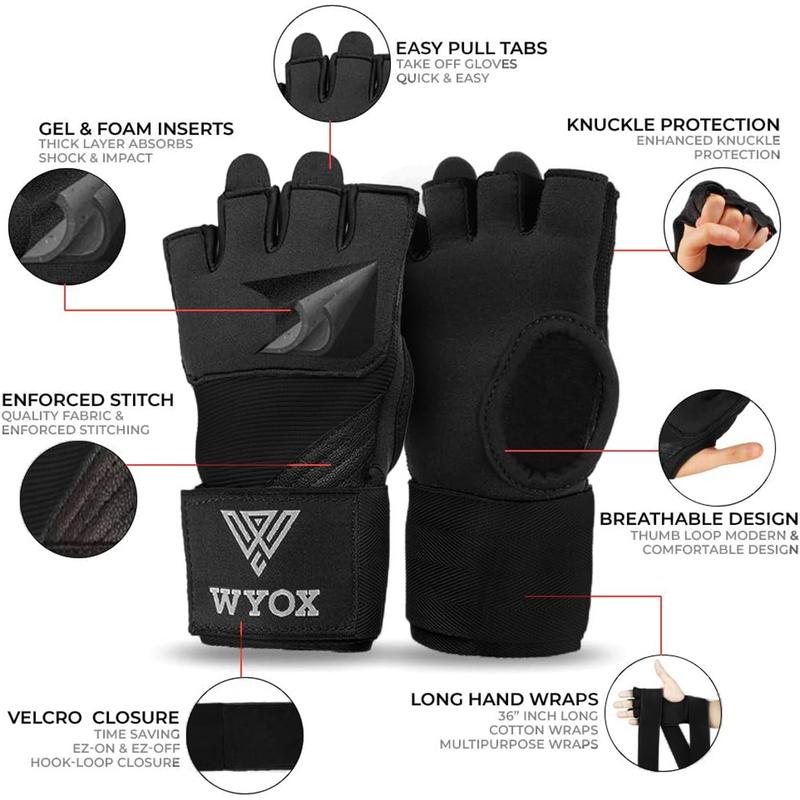 WYOX Gel Boxing Hand Wraps Inner Gloves for Men & Women, 80cm Quick Wrist Straps, Padded Knuckle Protection for Muay Thai Kickboxing, Hand Wraps for Boxing & Martial Arts
