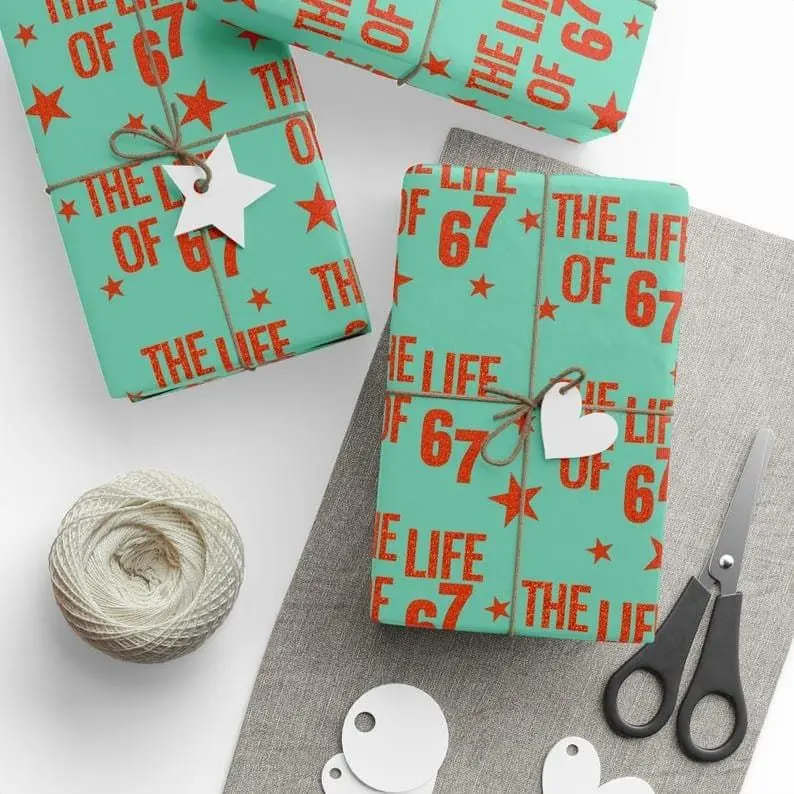 [Blackk Friday Sale]The Life of 67 Wrapping Paper | Orange Glitter Font ...