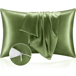 BEDELITE Satin Pillowcase with Zipper, Cedar Green King Size Pillow Cases Set of 2, Super Soft and Cooling Similar to Silk Pillow Cases, Gift for Women Men(20X40 Inches) BEDELITE
