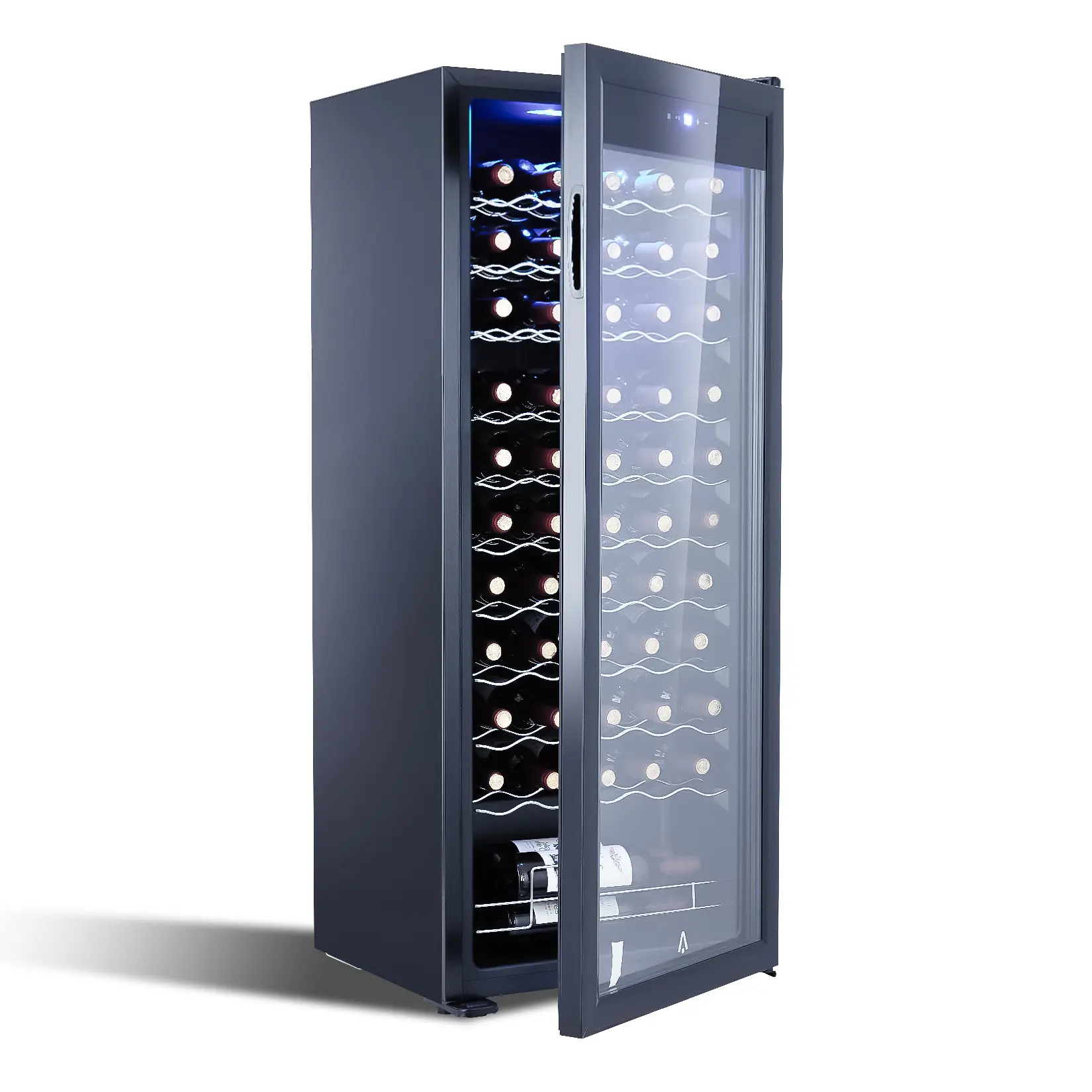 55-Bottle Adjustable Countertop Wine Cooler with Glass Door, 115V Single Temperature Zone Beverage Fridge, Digital Thermostat, Right Placement (1 Configuration) for Home Bar, 1 x Wine Cooler Refrigerator