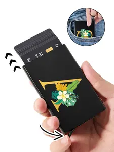 Letter Pattern Credit Card Holder, RFID Blocking Pop-Up Card Holder, Minimalist Wallet, Small Wallet, Card Storage, Metal Wallet for Dad