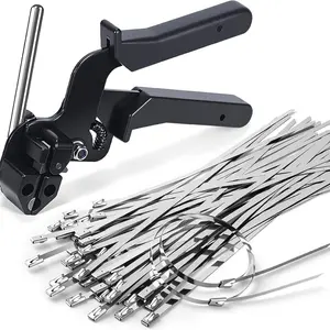 Metal Zip Ties with Stainless Steel Cable Tie Gun, Special Tool For Fastening and Cutting Steel Zip Ties, 100pcs 11.8in Uv Resistant chain link fence Parts For Fence Exhaust Pipe Outdoor