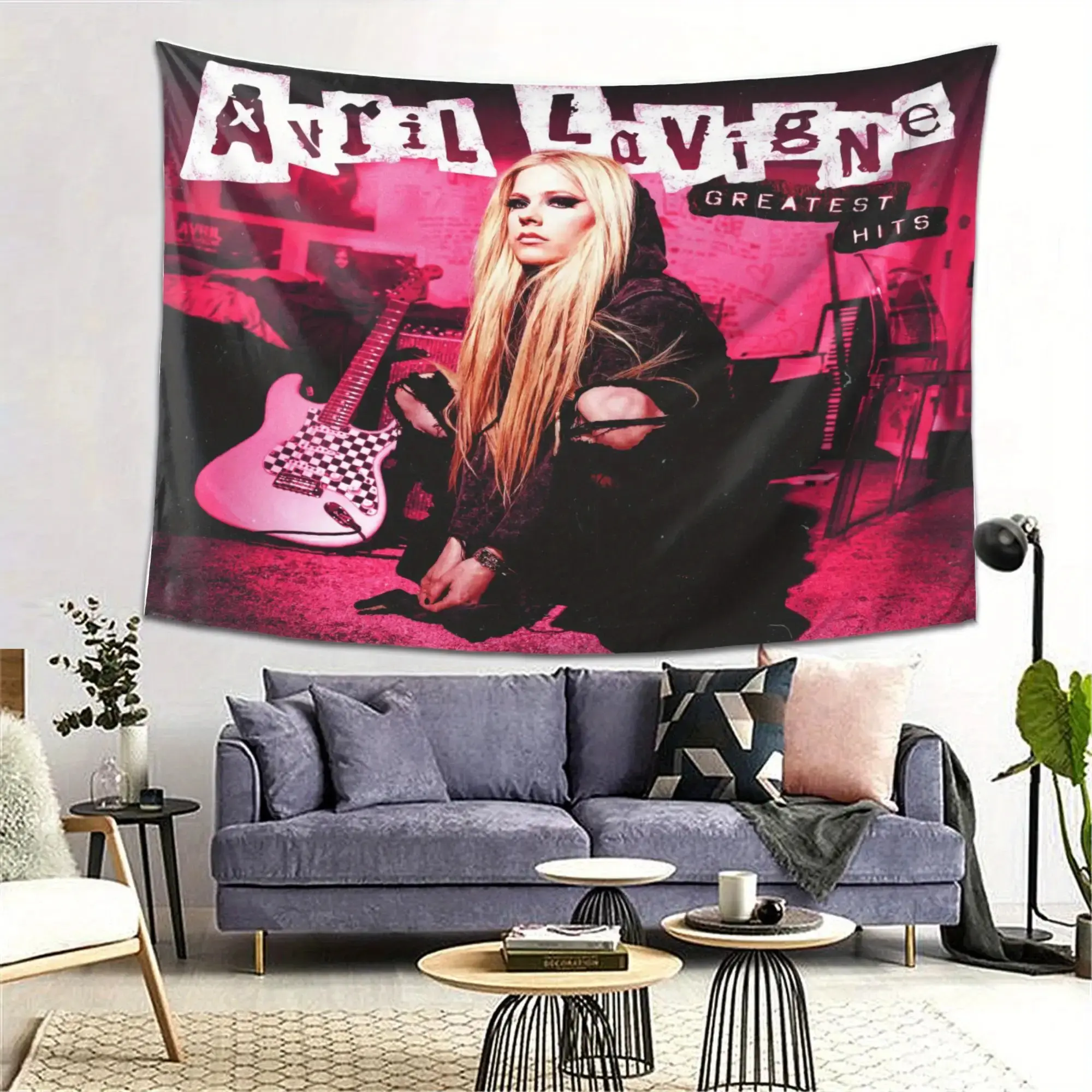 Avril Lavigne 2025 Peach Light Beige Velvet Tapestry - Fashionable & Durable Polyester Wall Art, Soft Light Beige-Friendly, Ideal for Bedroom & Living Room Decor, Indoor/Outdoor Use, Music Room Decor