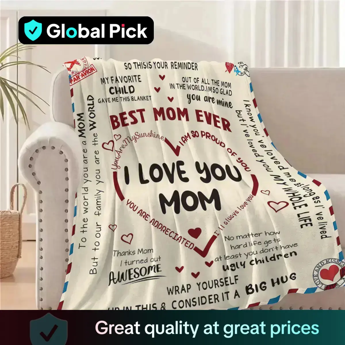 Letter To Mom Pattern Lightweight Washed Blanket, 1/2/3 Counts Soft Comfortable Warm Throw, Air-conditioned Room Warm Nap Blanket for Home Office Trav