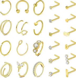 20G Stainless Steel Nose Rings for Women Nose Rings Hoops L Shaped Nose Studs Screw Nose Piercing  for Women Men  Rose  Black Rainbow