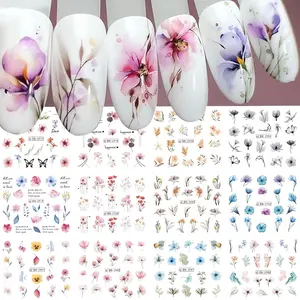 12 Designs Ink Flower Nail Art Stickers Leaves Daisy Lavender Floral Pattern Water Transfer Nail Decals Spring Summer Nail Designs Blossom Flowers Nail Art Decorations for Women Girls