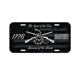 LAND OF FREE & BRAVE 1776 USA US FLAG Patriot Vehicle License Plate Auto Car Tag