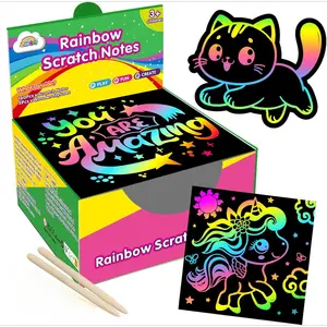 Rainbow Scratch Notes Easter Art Kit, Kids DIY Rainbow Scratch Paper Set with Wooden Styluses, Educational Craft Toys for 3+ Years Old
