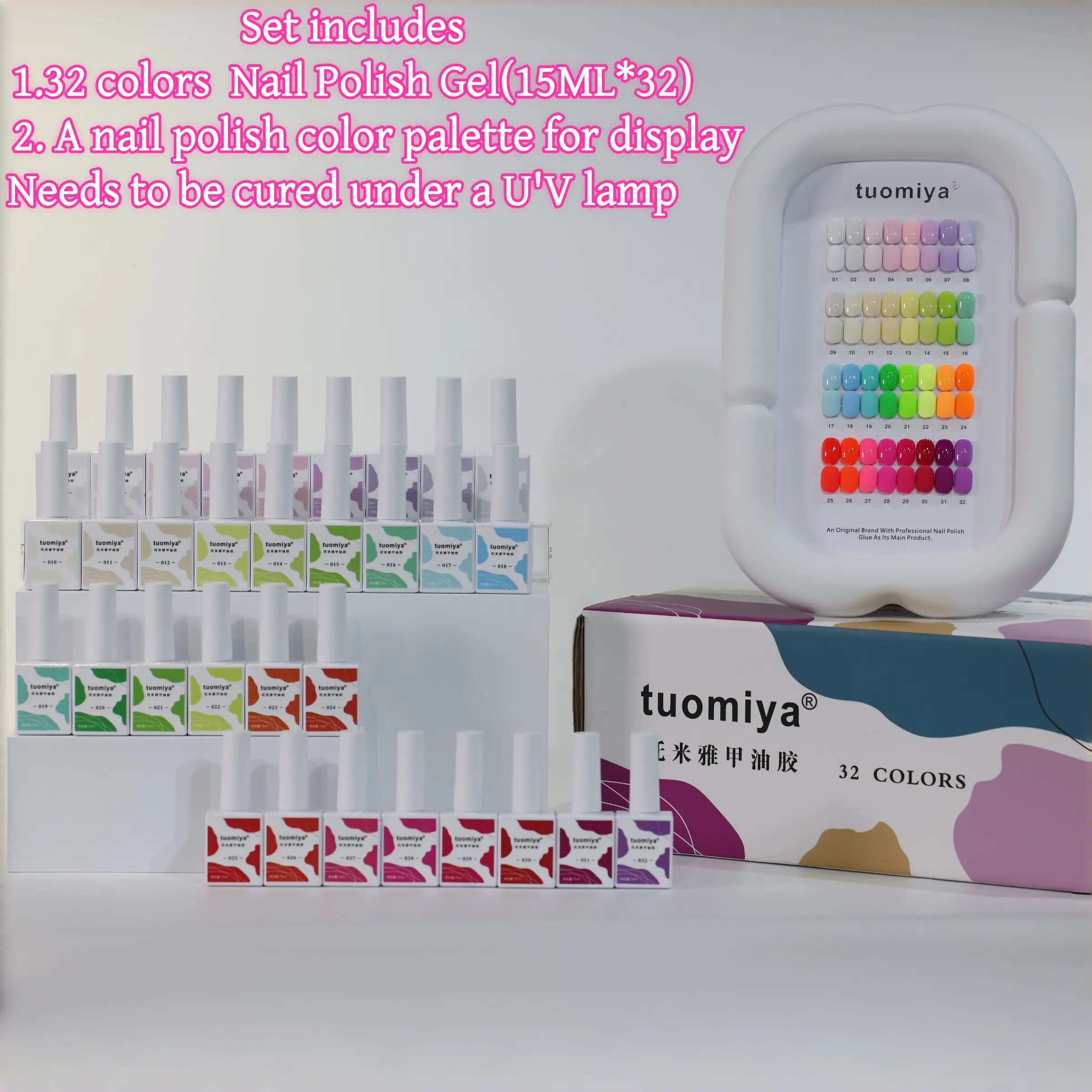 32-Color Neon Nail Art Gel Set, Nail Polish, Rainbow Dopamine Colors, Rich Pigmentation, Smooth Texture, Includes Color Palette for Display, Gel Nail Supplies, Gel Nail Polish Sets